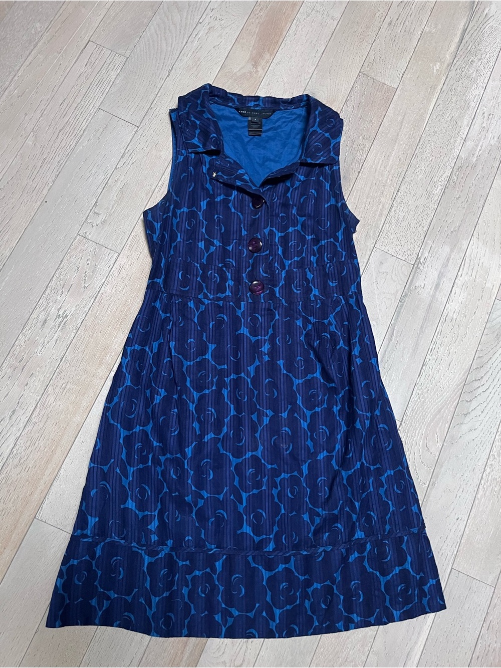 Marc Jacobs Sleeveless Navy Blue Floral A-Line Dress size 4 100% cotton